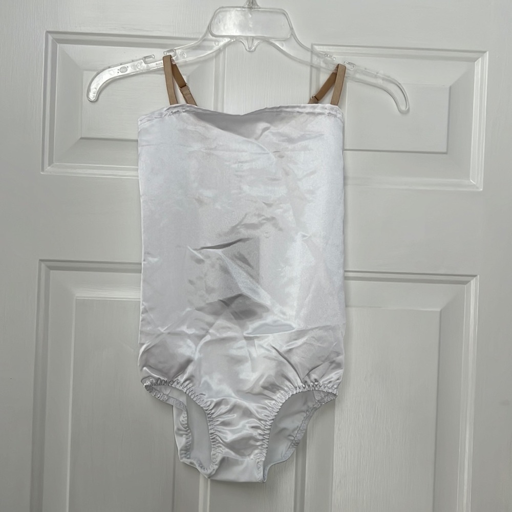 Brand New White Satin Leotard Theatricals Many Sizes